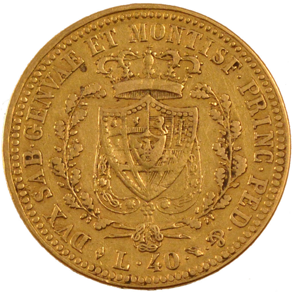 Italy, 40 Lire, 1825, Turin, VF(30-35), Gold, 12.78