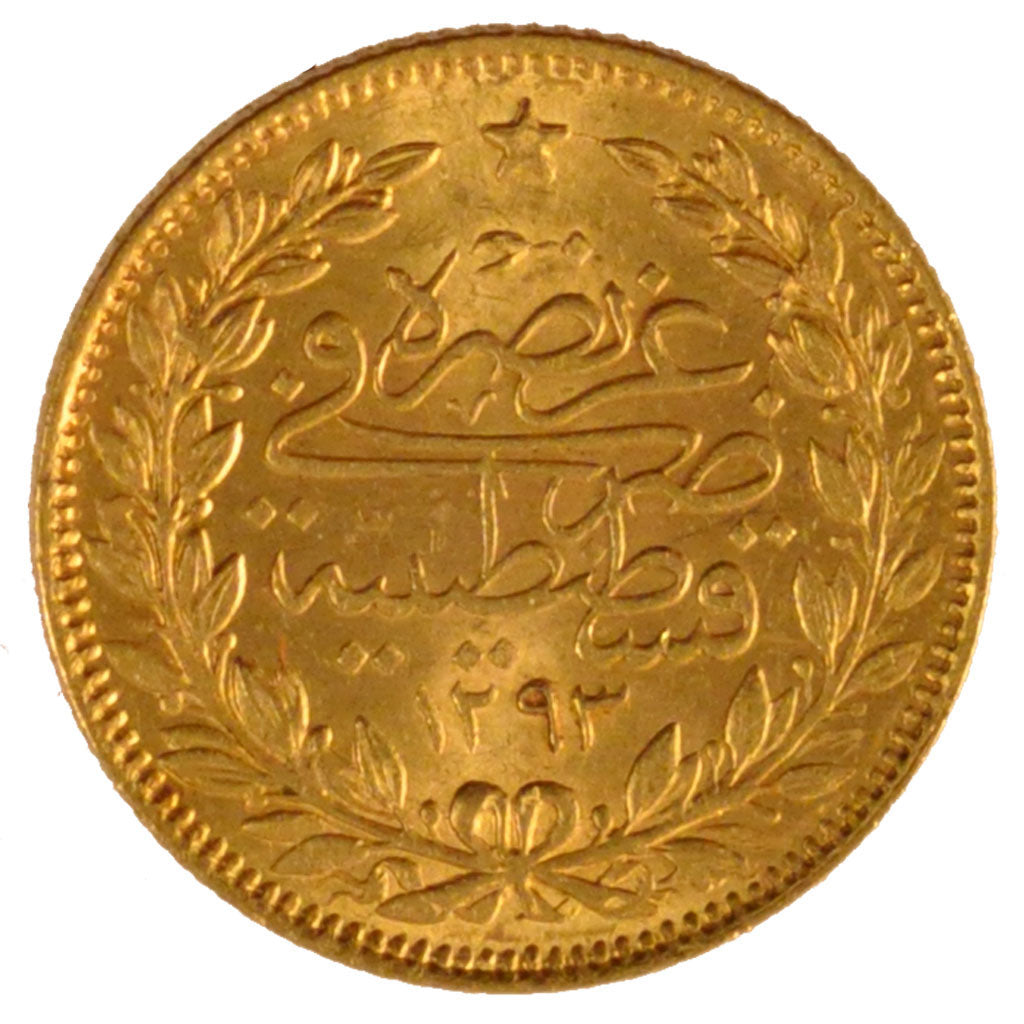 TURKEY, 50 Kurush, 1908, Qustantiniyah, KM #731, MS(60-62), Gold, 3.57
