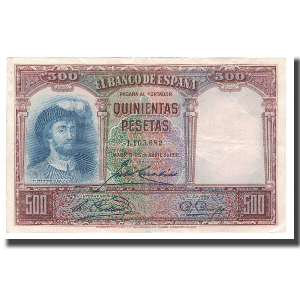 Banknot, Hiszpania, 500 Pesetas, 1931, 1931-04-25, KM:84, AU(50-53)