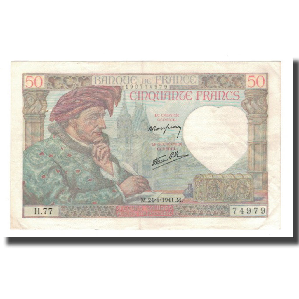 França, 50 Francs, 1940-42, 1941-04-24, AU(50-53), Fayette:19.09, KM:93