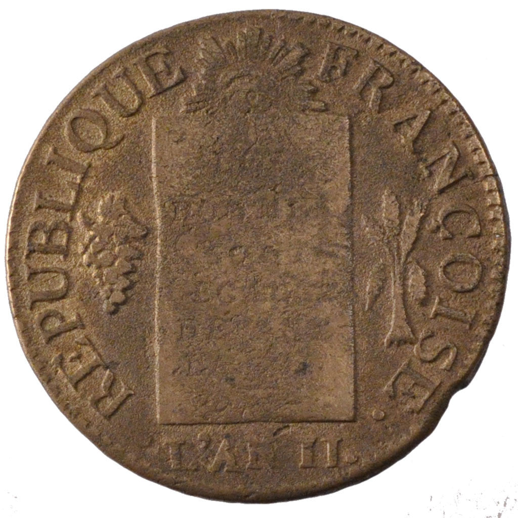 Monnaie, France, Sol aux balances françoise, Sol, 1793, Metz, TB+, Bronze