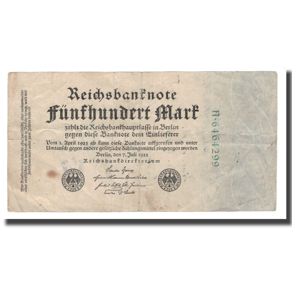 Banconote, Germania, 500 Mark, 1922, 1922-07-07, KM:74b, MB