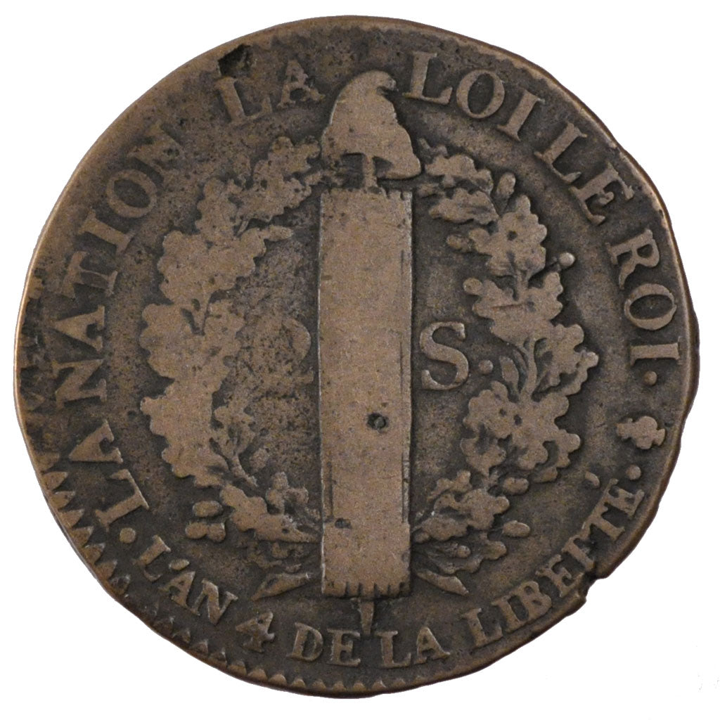 FRANCE, 2 sols françois, 2 Sols, 1792, Paris, KM #603.1, VG(8-10), Bronze, G...
