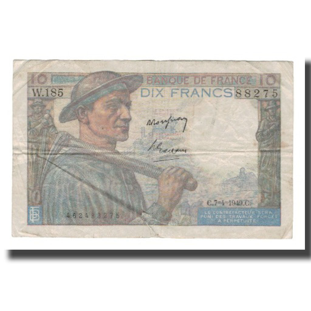 France, 10 Francs, 1949, 1949-04-07, VF(20-25), Fayette:08.21, KM:99f