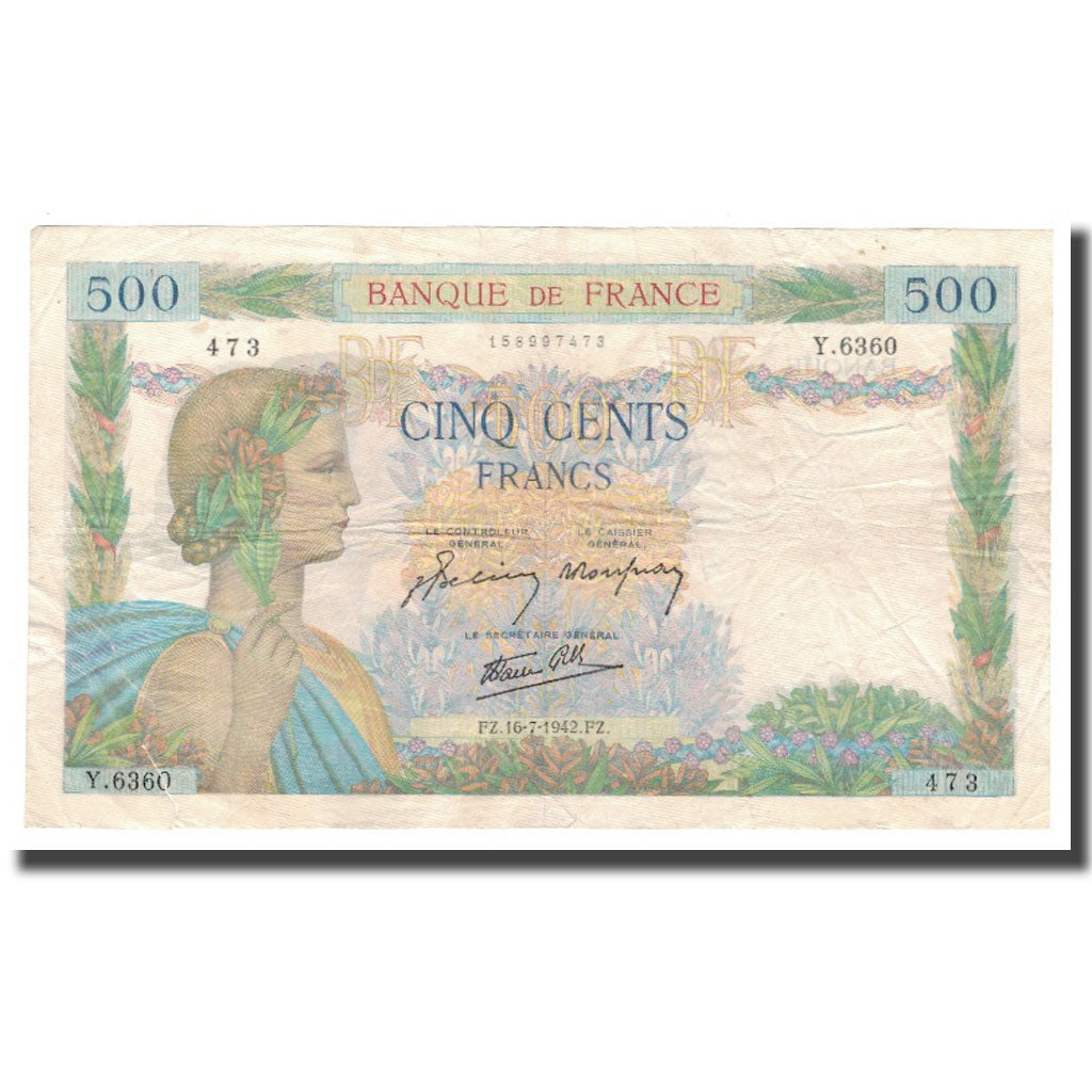 Frankrijk, 500 Francs, 1942, 1942-07-16, TB, Fayette:32.37, KM:95b