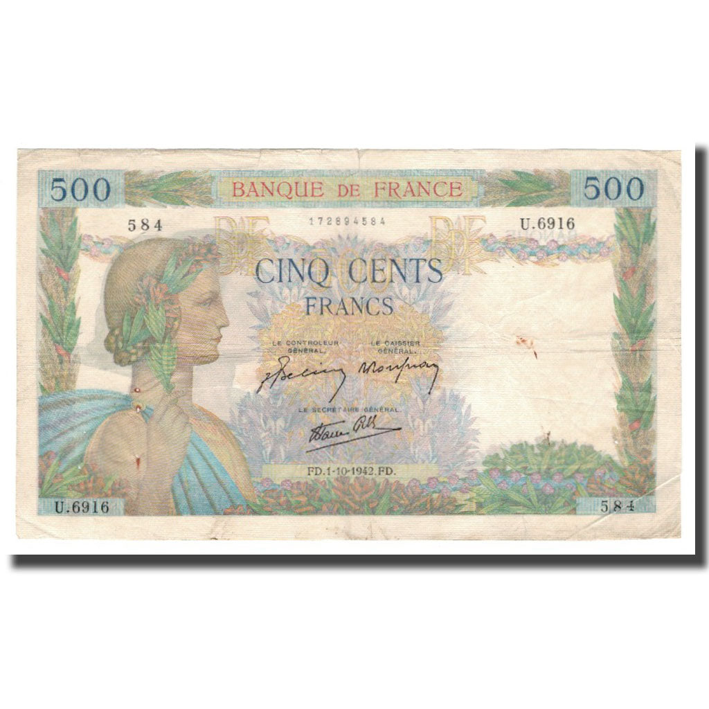 Frankrijk, 500 Francs, 1942, 1942-10-01, TB, Fayette:32.41, KM:95b