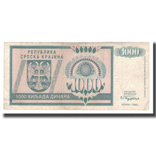 Nota, Croácia, 1000 Dinara, 1992, KM:R5a, VF(20-25)