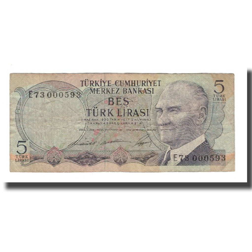 Banknote, Turkey, 5 Lira, L.1970, KM:185, VF(20-25)