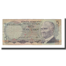 Banknote, Turkey, 5 Lira, L.1970, KM:185, VF(20-25)