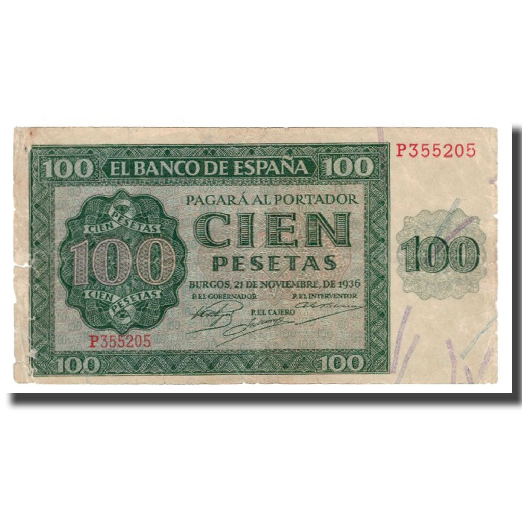 Banknote, Spain, 100 Pesetas, 1936, 1936-11-21, KM:101a, VG(8-10)