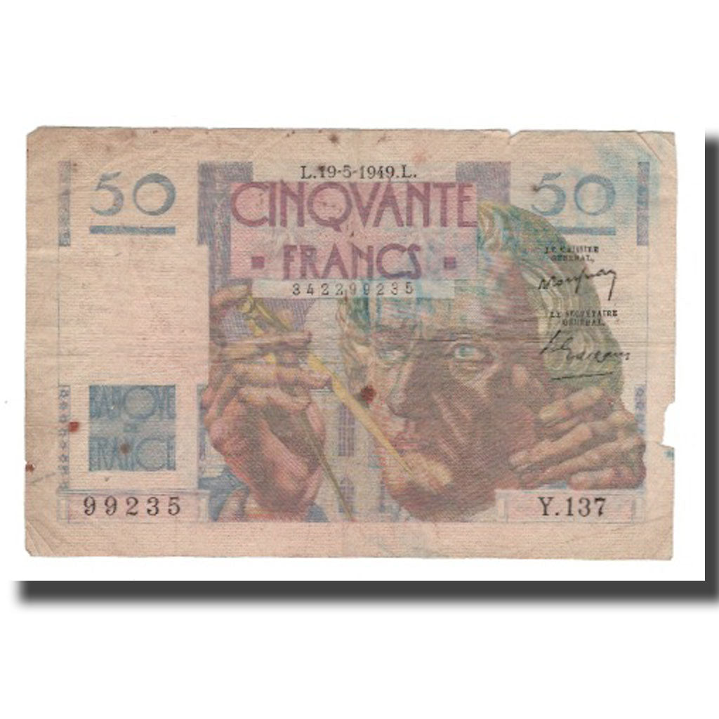 France, 50 Francs, 1949, 1949-05-19, VG(8-10), Fayette:20.12, KM:127b