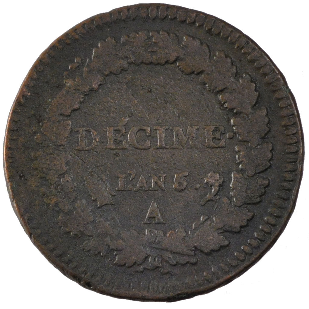 FRANCE, Dupré, Decime, 1797, Paris, KM #645.1, VF(30-35), Bronze, 31, 15.90