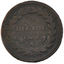 FRANCE, Dupré, Decime, 1797, Paris, KM #645.1, VF(30-35), Bronze, 31, 15.90