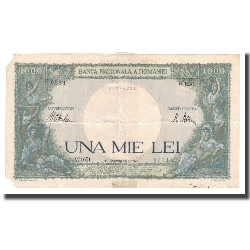 Banknote, Romania, 1000 Lei, 1941, 1941-09-10, KM:52a, VG(8-10)