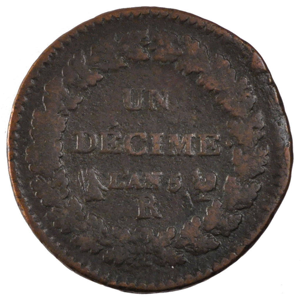 FRANCE, 1 Décime, 1797, Orléans, VF(20-25), Bronze, Gadoury #187, 18.82