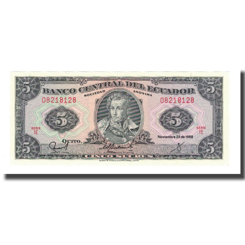 Nota, Equador, 5 Sucres, 1988, 1988-11-22, KM:113d, UNC(65-70)