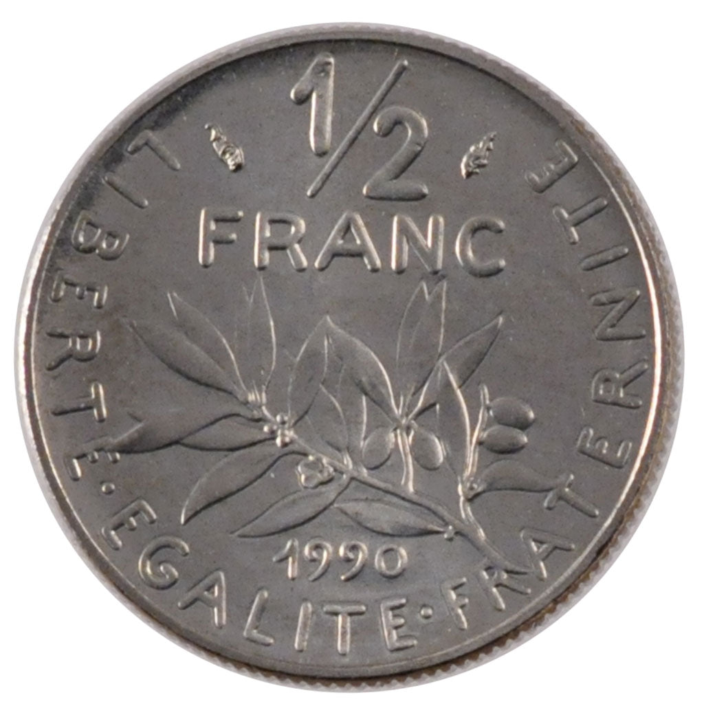 FRANCE, Semeuse, 1/2 Franc, 1990, Paris, KM #931.1, MS(63), Nickel, 19.5,...