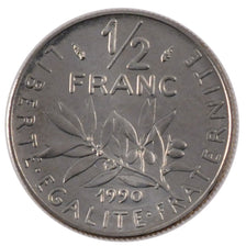 FRANCE, Semeuse, 1/2 Franc, 1990, Paris, KM #931.1, MS(63), Nickel, 19.5,...