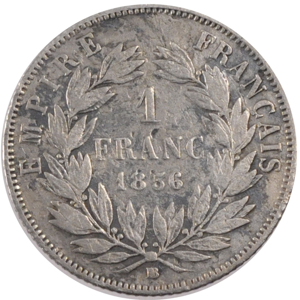 FRANCE, Napoléon III, Franc, 1856, Strasbourg, KM #779.2, VF(30-35), Silver, G..