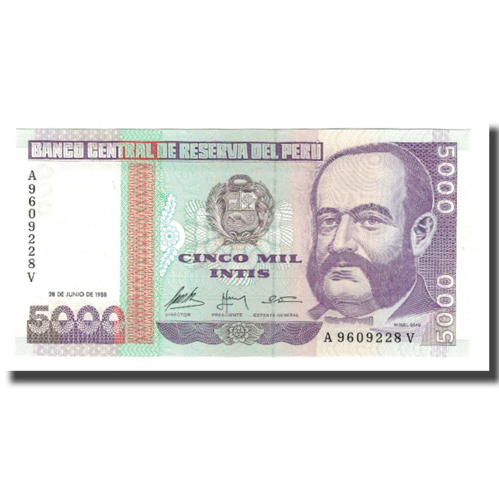 Banknote, Peru, 5000 Intis, 1988, 1988-06-28, KM:137, UNC(65-70)