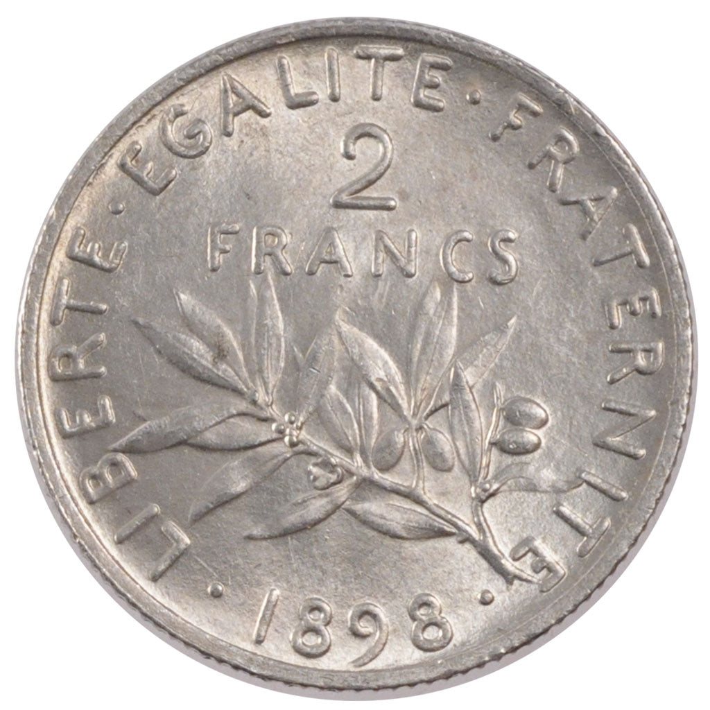 FRANCE, Semeuse, 2 Francs, 1898, Paris, KM #845.1, graded, PCGS, MS(60-62),...