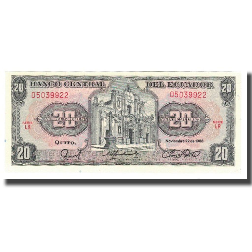 Nota, Equador, 20 Sucres, 1988, 1988-11-22, KM:121Aa, UNC(65-70)