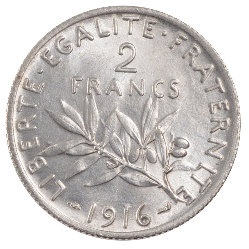 FRANCE, Semeuse, 2 Francs, 1916, Paris, KM #845.1, MS(60-62), Silver, 27,...