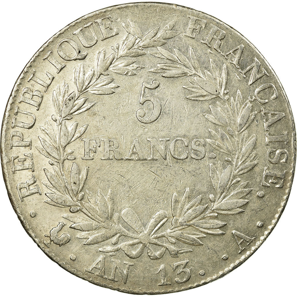 Moneda, Francia, Napoléon I, 5 Francs, 1805, Paris, MBC+, Plata, Gadoury:580