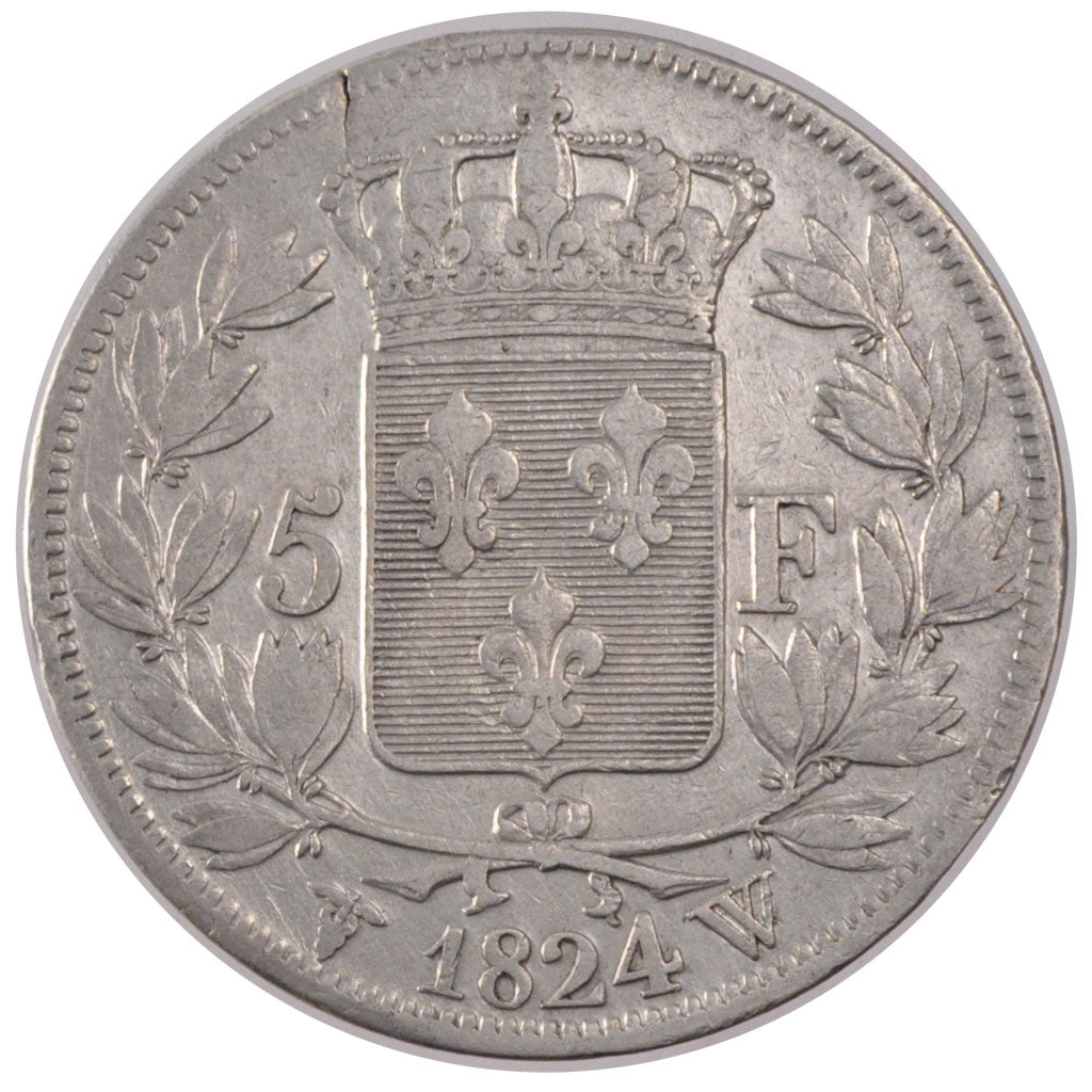 Francia, 5 Francs, 1824, Lille, BB, Argento, Gadoury:614