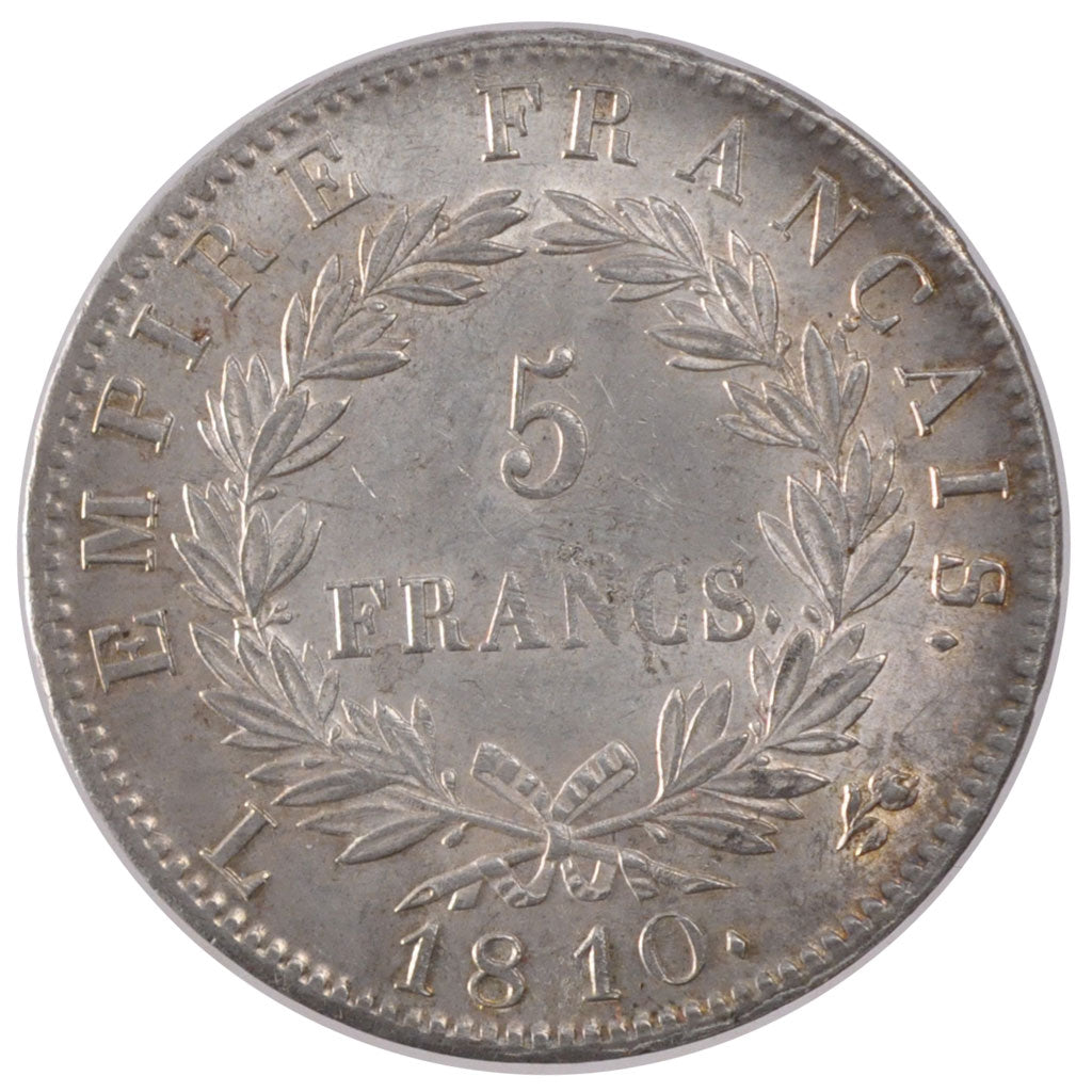 FRANCE, 5 Francs, 1810, Bayonne, AU(50-53), Silver, Gadoury #584, 25.00