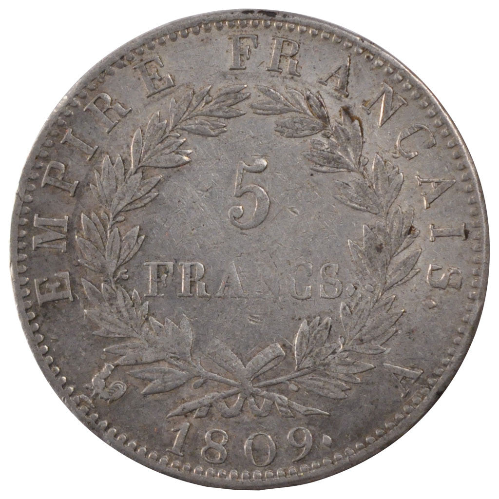 Coin, France, Napoléon I, 5 Francs, 1809, Paris, EF(40-45), Silver, KM:694.1