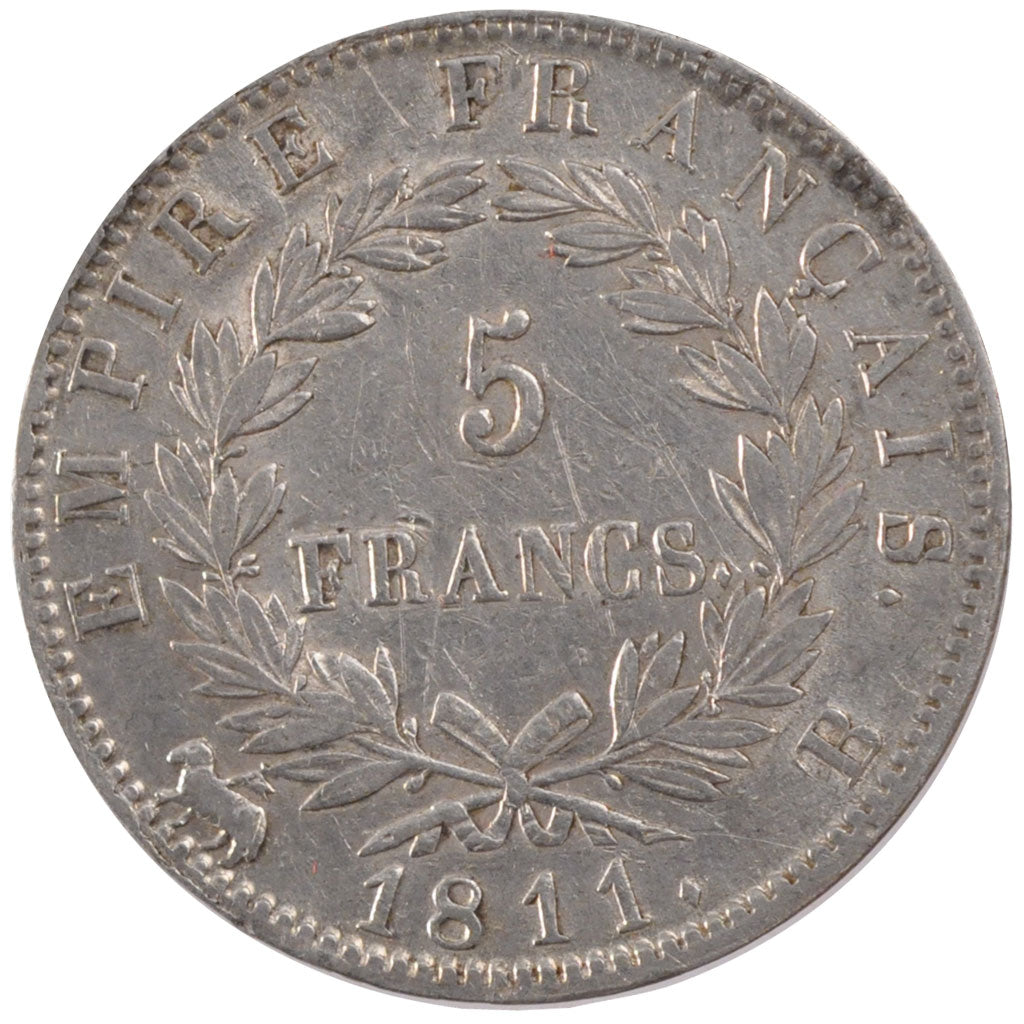 Coin, France, Napoléon I, 5 Francs, 1811, Rouen, EF(40-45), Silver, KM:694.2