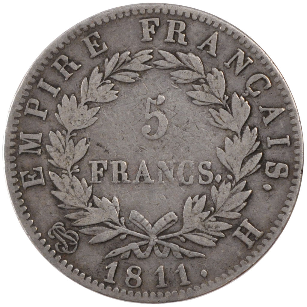 FRANCE, Napoléon I, 5 Francs, 1811, La Rochelle, KM #694.6, VF(30-35), Silver, G