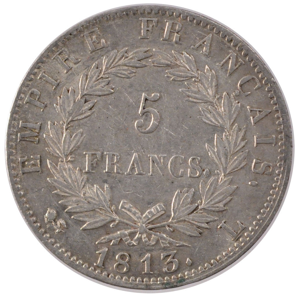 Moneda, Francia, Napoléon I, 5 Francs, 1813, Bayonne, MBC, Plata, KM:694.9
