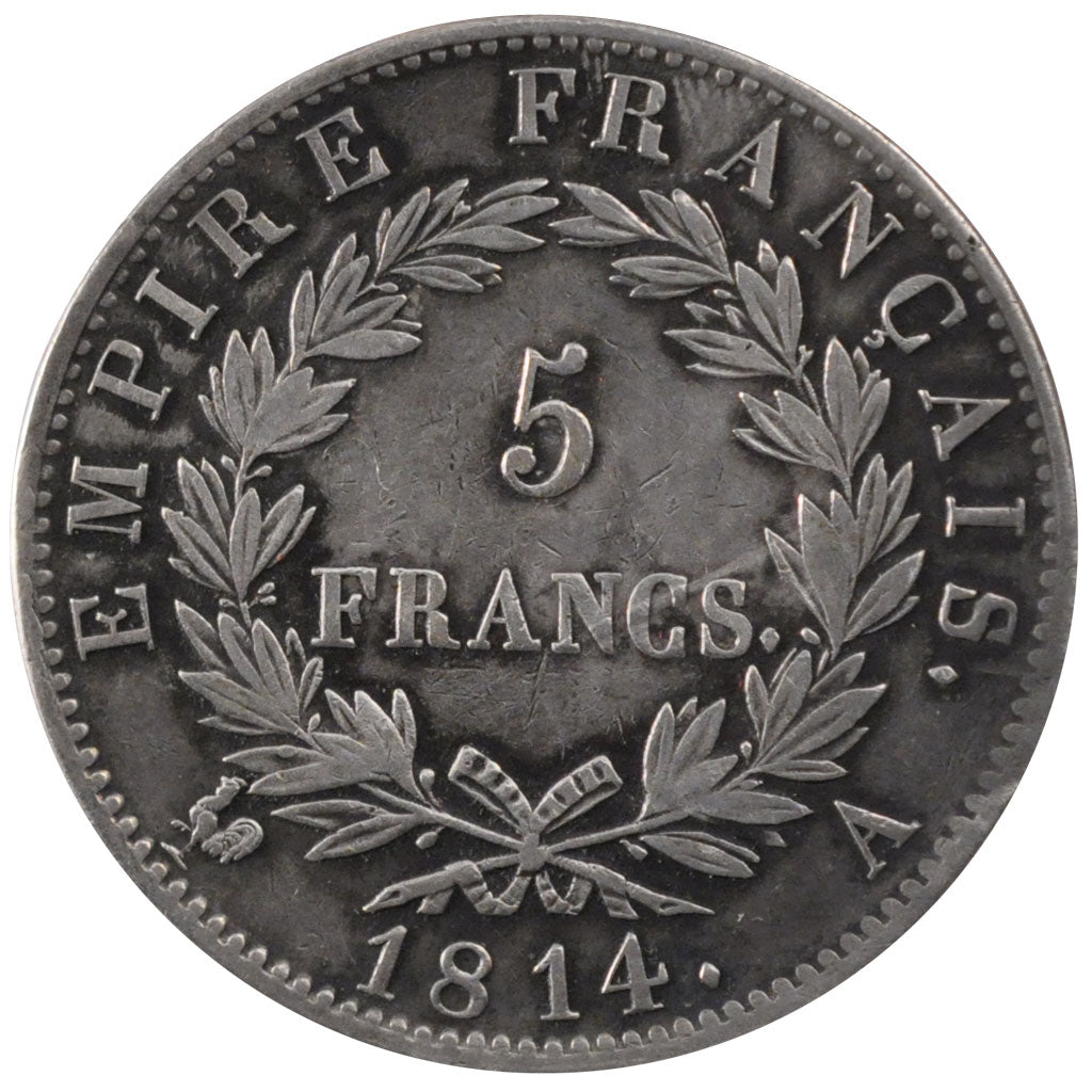 FRANCE, Napoléon I, 5 Francs, 1814, Paris, KM #694.1, EF(40-45), Silver, Gadoury
