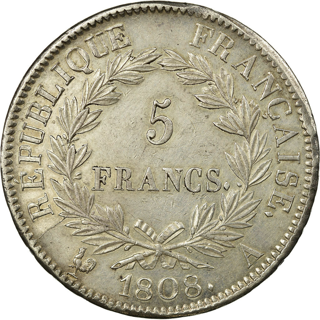 Moneta, Francia, Napoléon I, 5 Francs, 1808, Paris, BB+, Argento, Gadoury:583