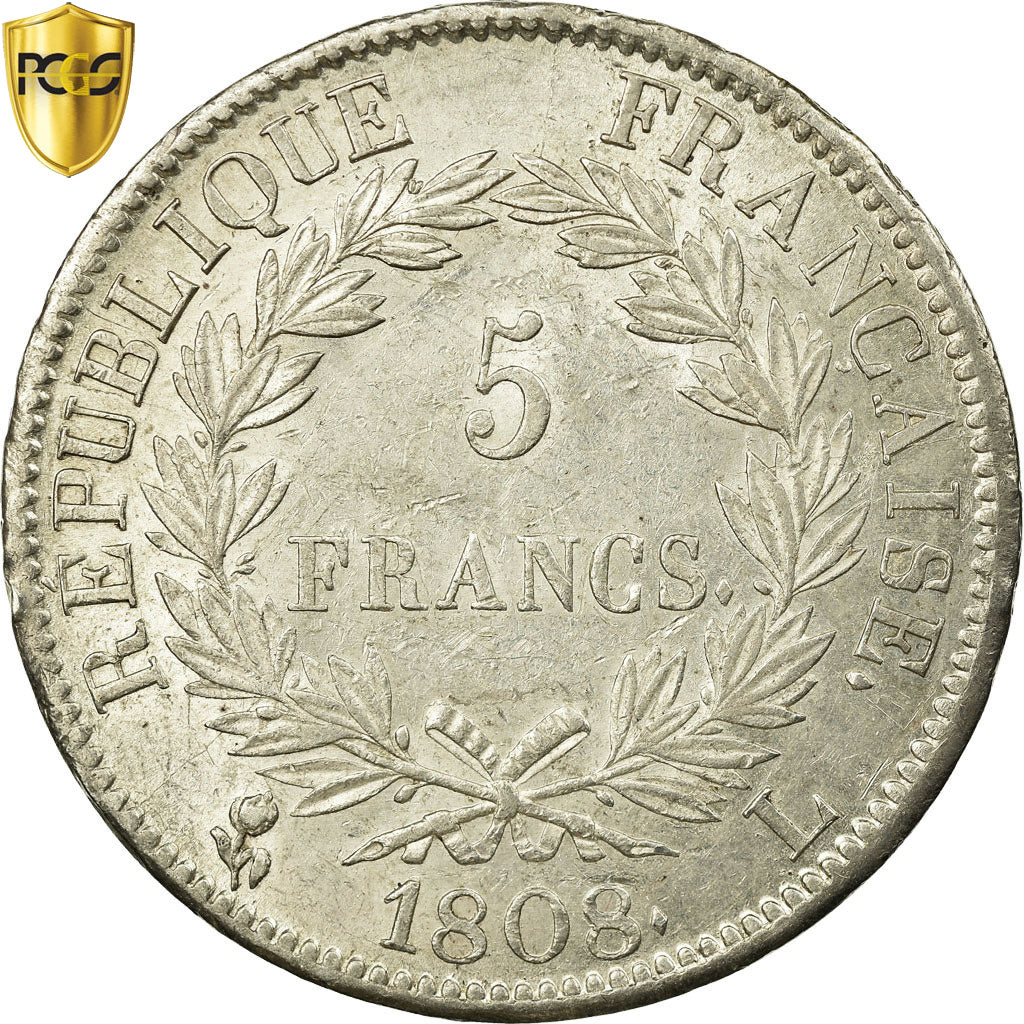 Coin, France, Napoléon I, 5 Francs, 1808, Bayonne, PCGS, AU58, Silver