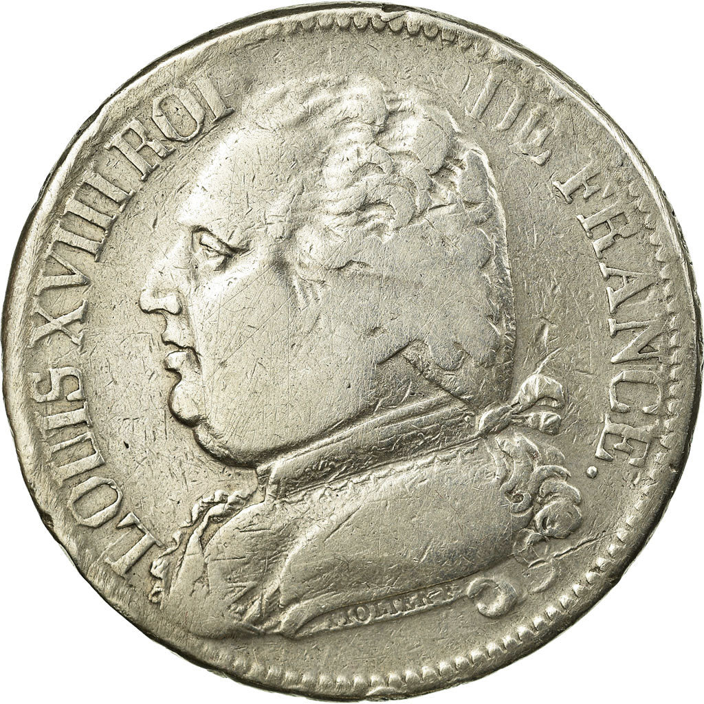 Moneda, Francia, Louis XVIII, Louis XVIII, 5 Francs, 1815, Limoges, BC+, Plata