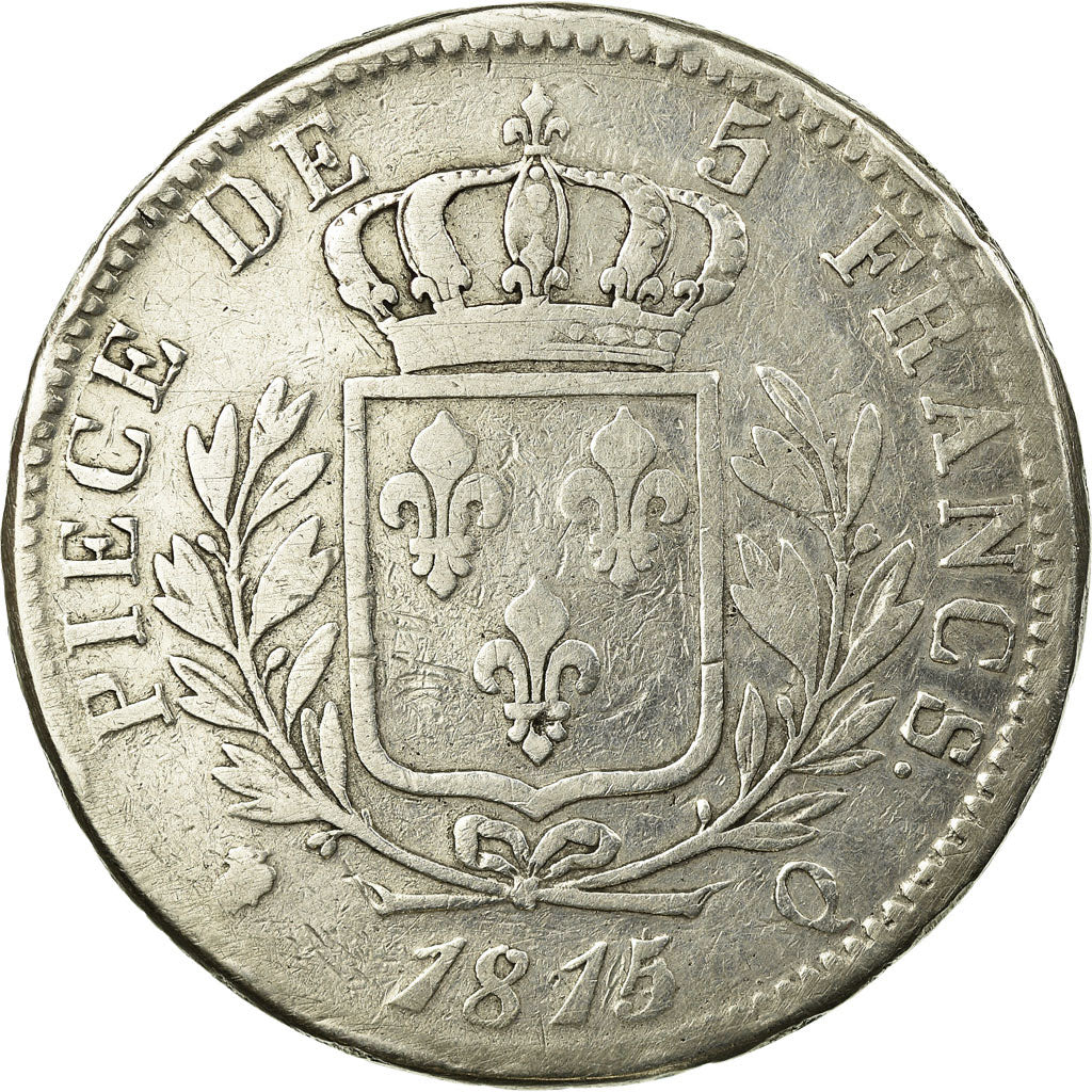 Moneda, Francia, Louis XVIII, Louis XVIII, 5 Francs, 1815, Limoges, BC+, Plata