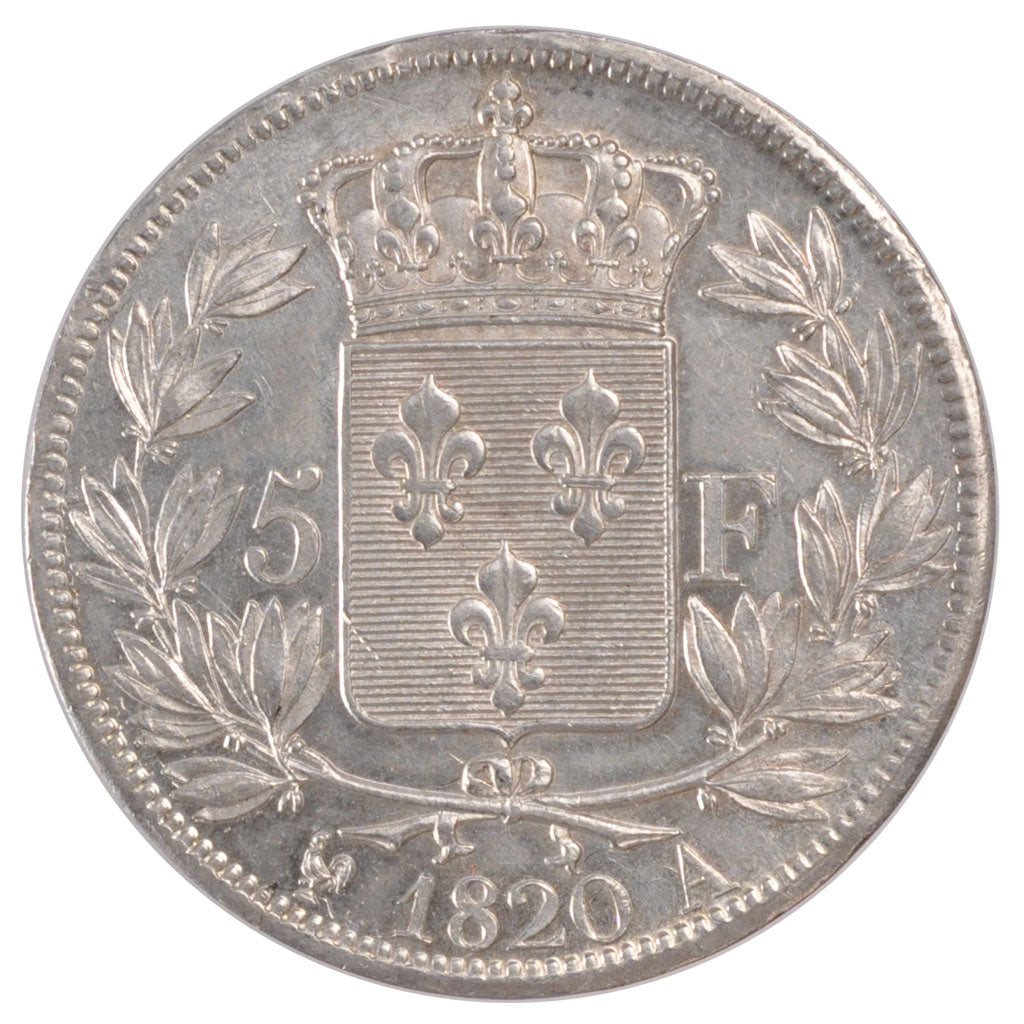 FRANCE, Louis XVIII, 5 Francs, 1820, Paris, KM #711.1, graded, PCGS, MS(60-62),.