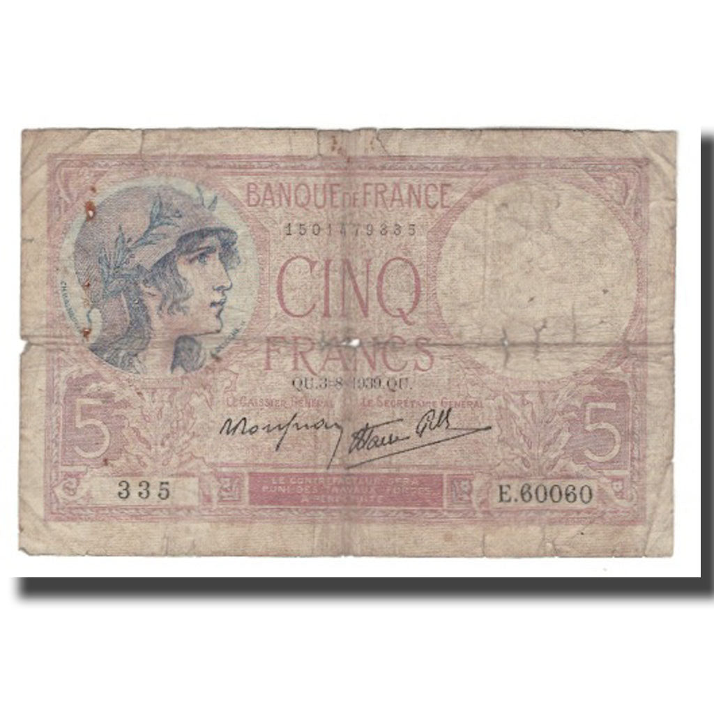 Francia, 5 Francs, 1939, 1939-08-03, RC+, Fayette:04.04, KM:83