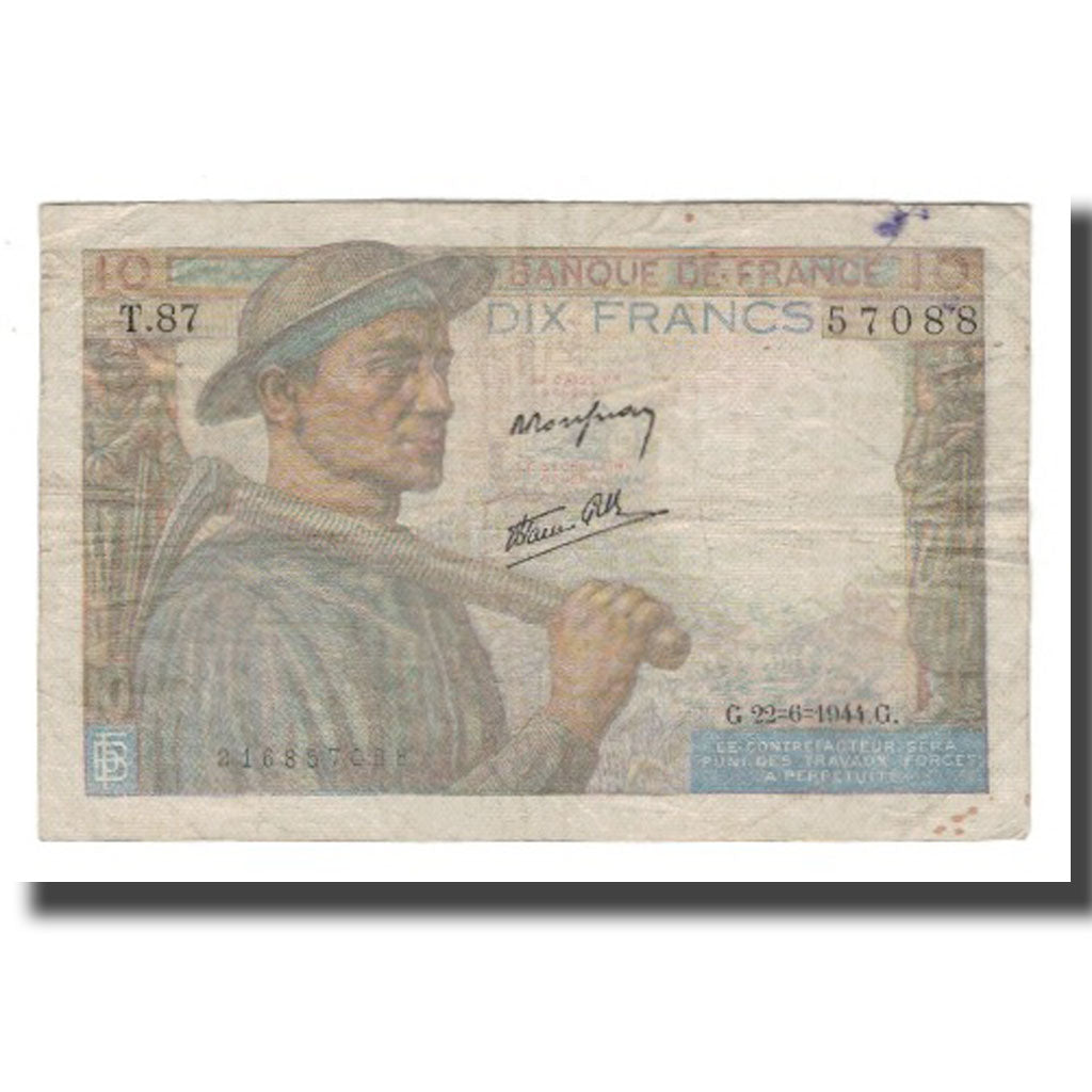 France, 10 Francs, 1944, 1944-06-22, F(12-15), Fayette:08.12, KM:99e