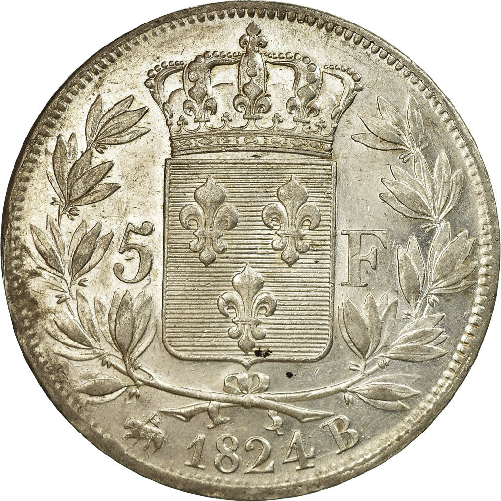 Coin, France, Louis XVIII, Louis XVIII, 5 Francs, 1824, Rouen, AU(55-58)