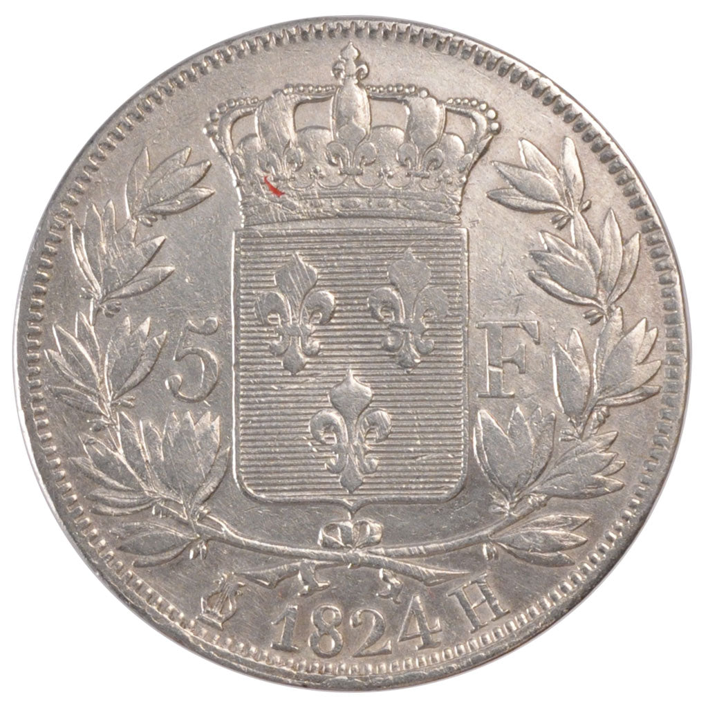 Monnaie, France, Louis XVIII, 5 Francs, 1824, La Rochelle, TTB+, Argent