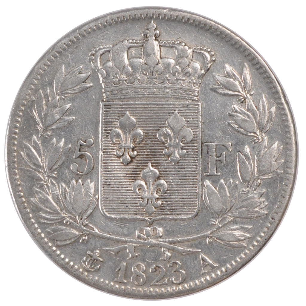 FRANCE, Louis XVIII, 5 Francs, 1823, Paris, KM #711.1, EF(40-45), Silver,...