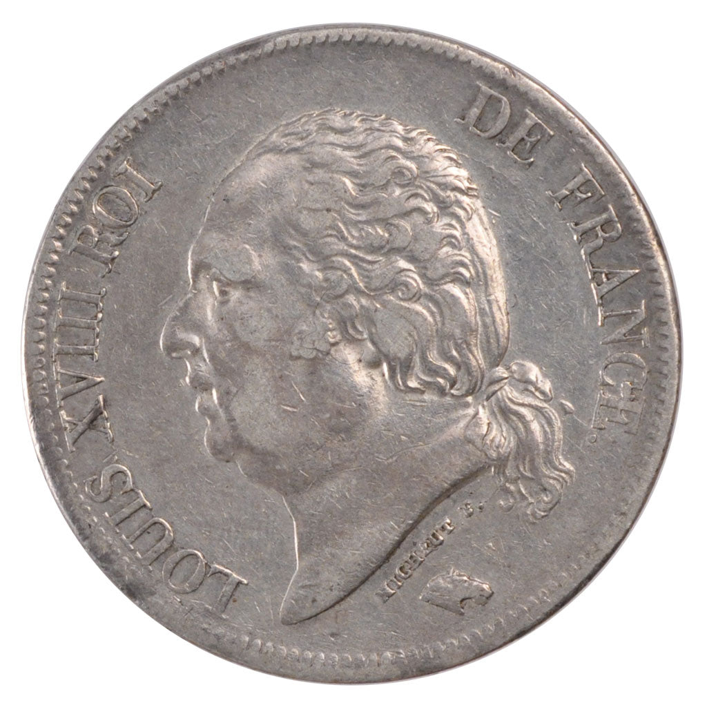 Münze, Frankreich, Louis XVIII, 5 Francs, 1824, Lyon, SS+, Silber, KM:711.4