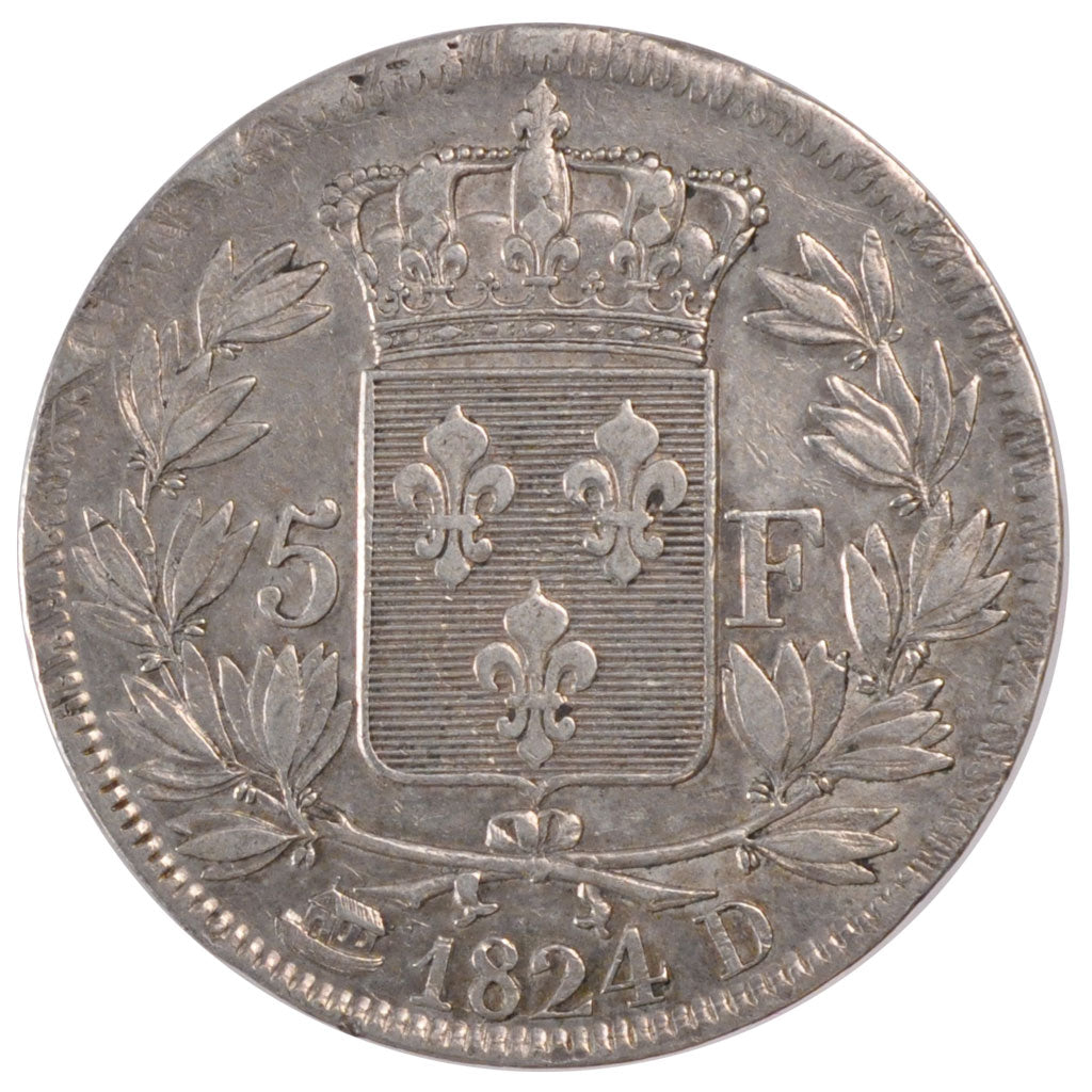 Münze, Frankreich, Louis XVIII, 5 Francs, 1824, Lyon, SS+, Silber, KM:711.4