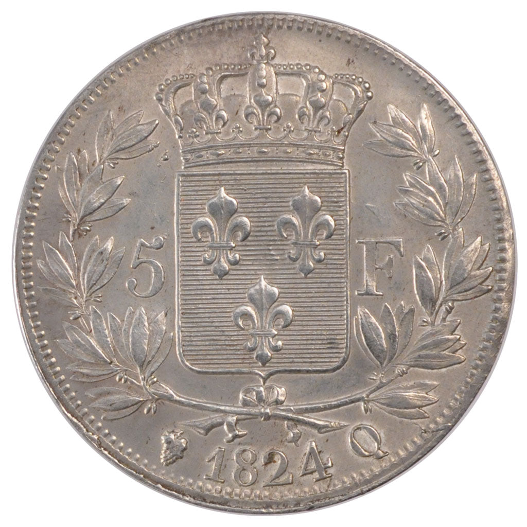 Francia, Louis XVIII, 5 Francs, 1824, Perpignan, SPL, Argento, KM:711.11, Gad...