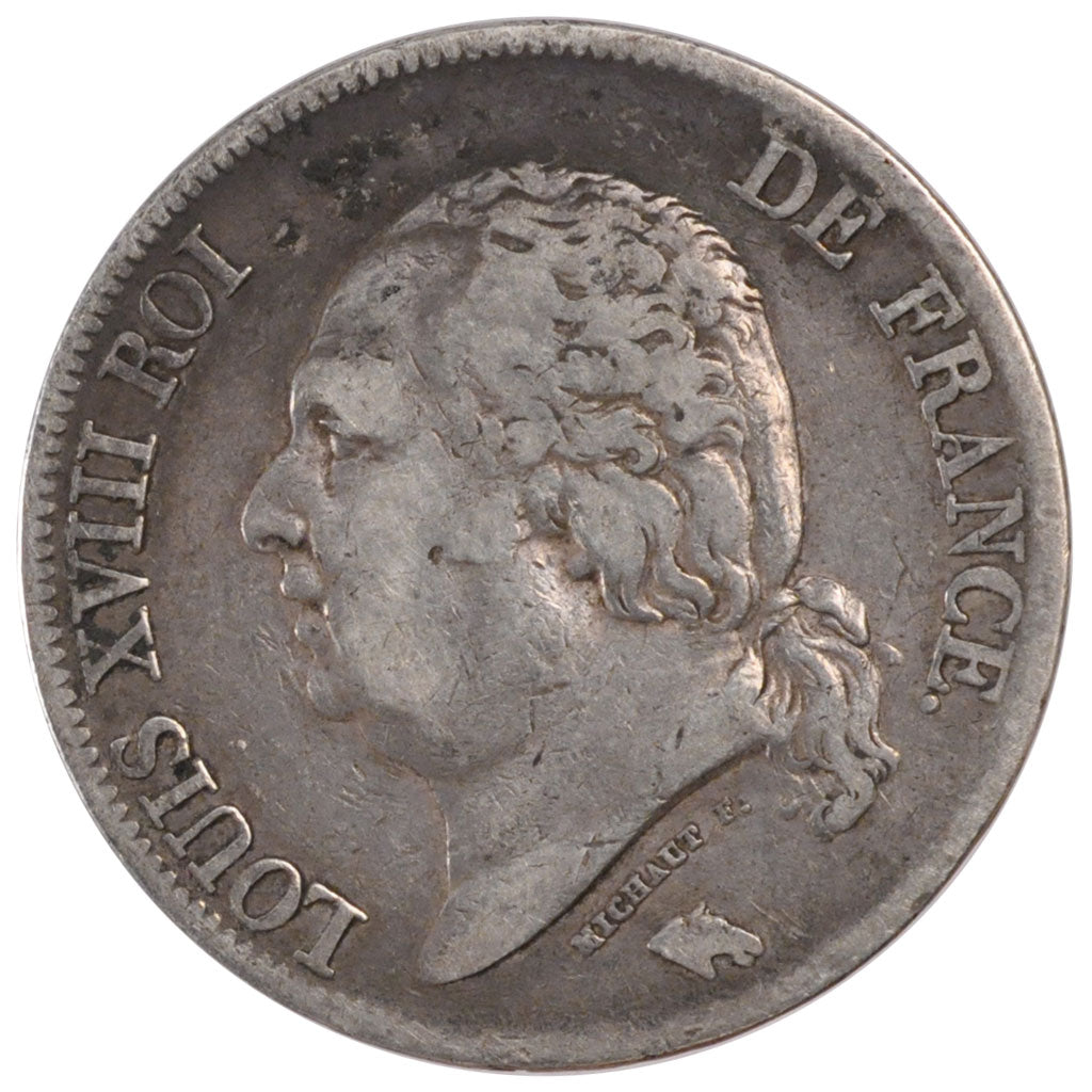 FRANCE, Louis XVIII, 5 Francs, 1824, Paris, KM #711.1, EF(40-45), Silver,...