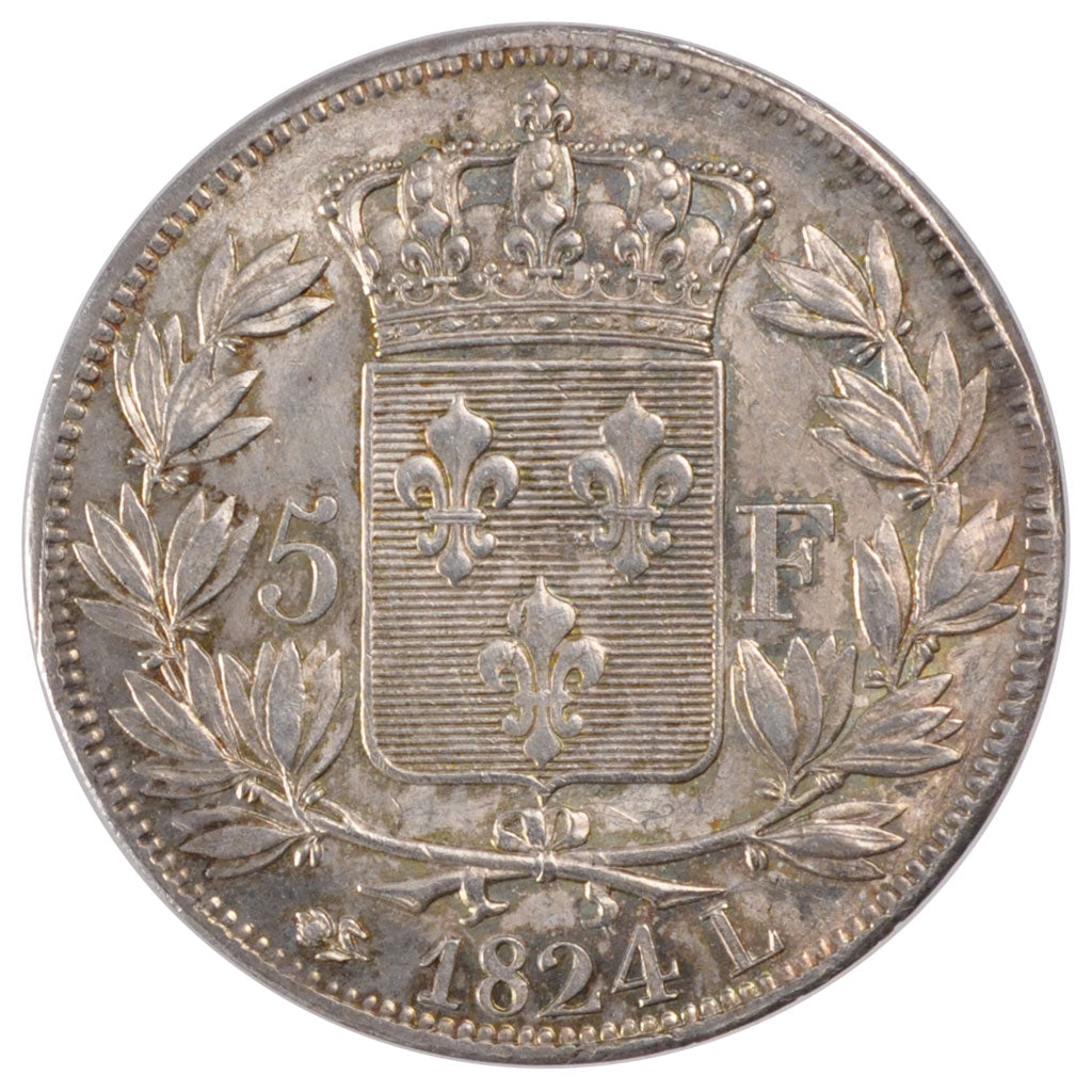 FRANCE, Louis XVIII, 5 Francs, 1824, Bayonne, KM #711.8, graded, PCGS,...